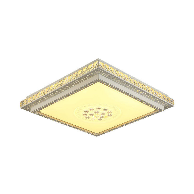 Tetragon Clear Crystal Flush Ceiling Light Modern LED White Flush Mount Lighting for Living Room