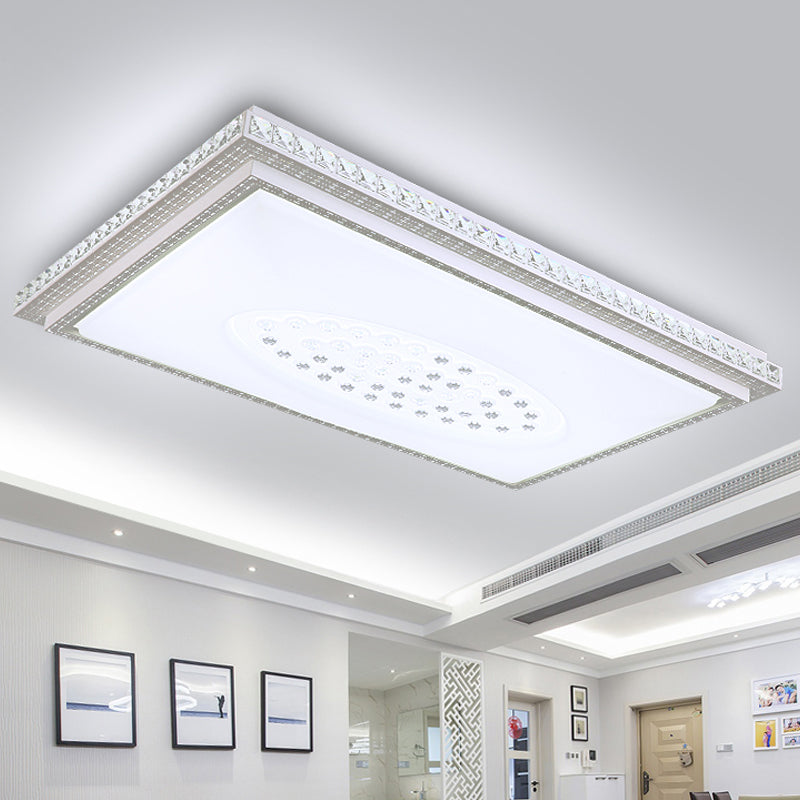 Tetragon Clear Crystal Flush Ceiling Light Modern LED White Flush Mount Lighting for Living Room