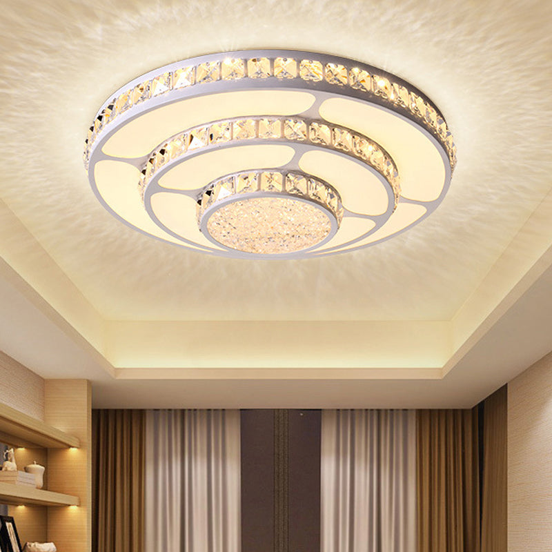 Faceted Crystal Geometry Ceiling Lamp Modernist LED White Flush Mount Light with 3-Tier Design