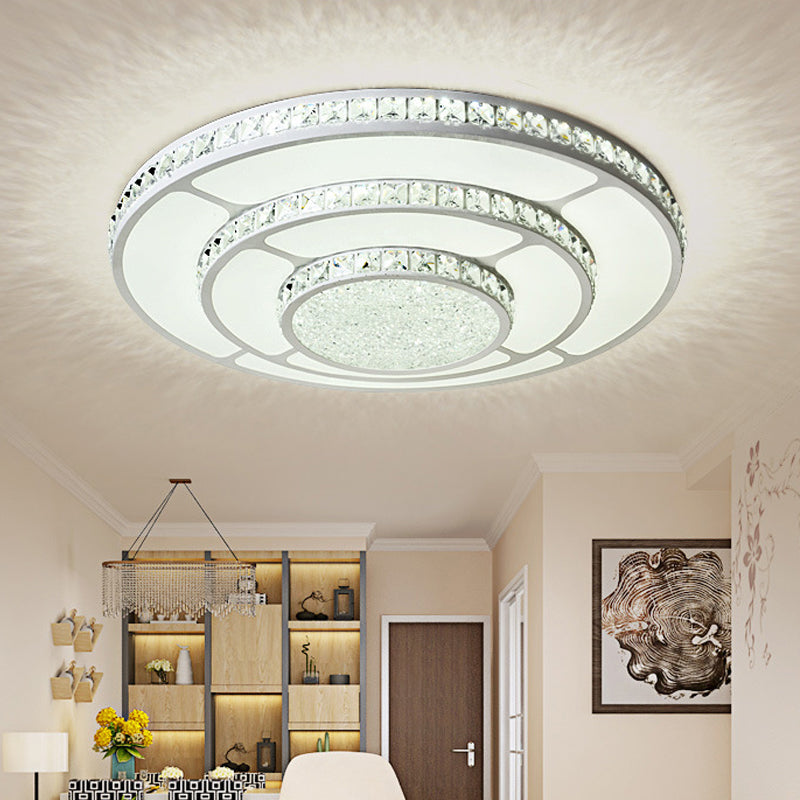 Faceted Crystal Geometry Ceiling Lamp Modernist LED White Flush Mount Light with 3-Tier Design