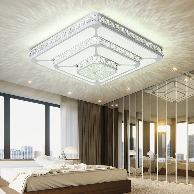 Faceted Crystal Geometry Ceiling Lamp Modernist LED White Flush Mount Light with 3-Tier Design