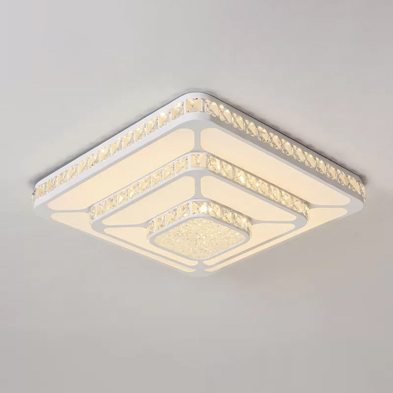 Faceted Crystal Geometry Ceiling Lamp Modernist LED White Flush Mount Light with 3-Tier Design