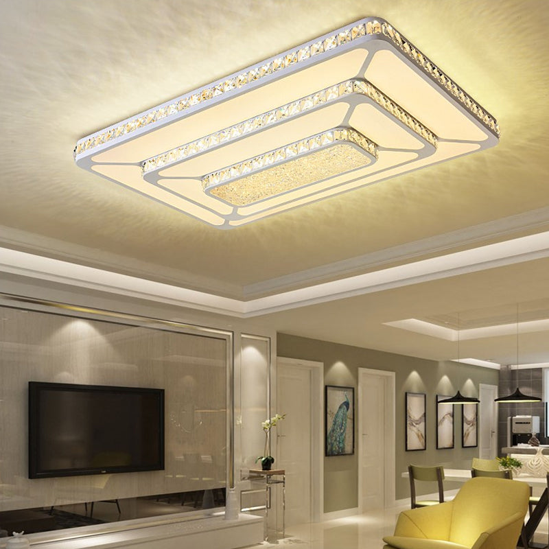 Faceted Crystal Geometry Ceiling Lamp Modernist LED White Flush Mount Light with 3-Tier Design
