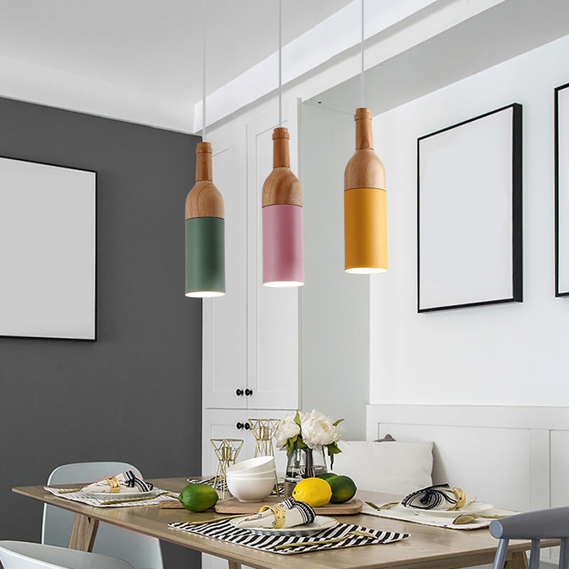 Flesvormige cluster hanglamp eenvoud metalen 3-licht houten suspensielamp voor eetkamer