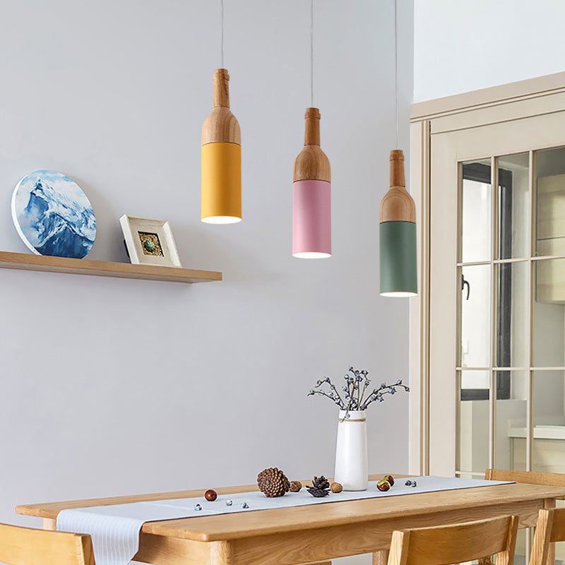 Flesvormige cluster hanglamp eenvoud metalen 3-licht houten suspensielamp voor eetkamer