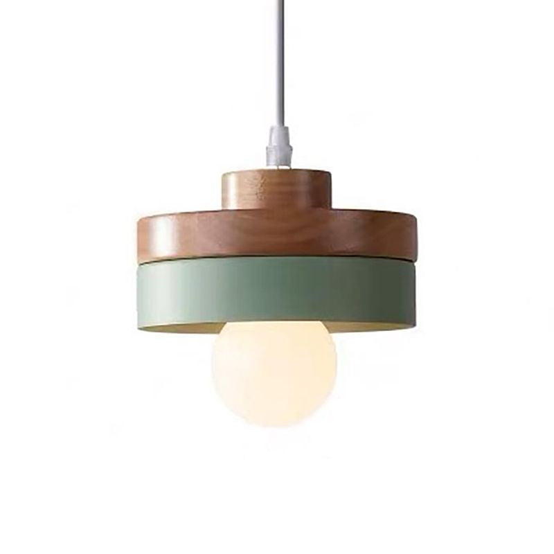 Wood Geometry Hanging Ceiling Light Contemporary 1-Light Metallic Suspension Lighting for Dining Room