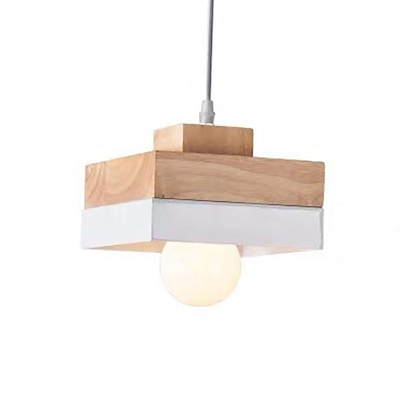 Wood Geometry Hanging Ceiling Light Contemporary 1-Light Metallic Suspension Lighting for Dining Room