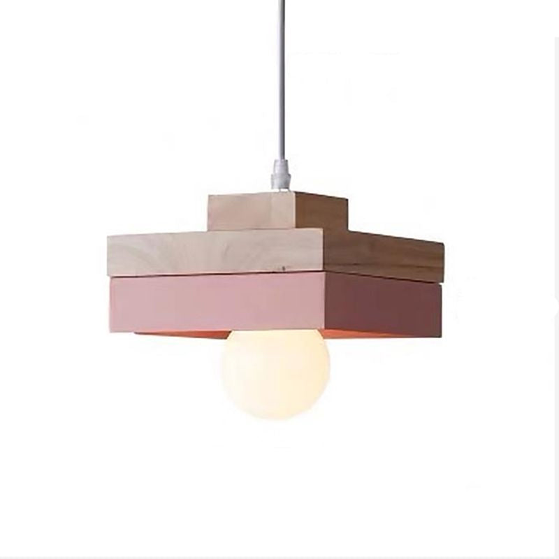 Wood Geometry Hanging Ceiling Light Contemporary 1-Light Metallic Suspension Lighting for Dining Room