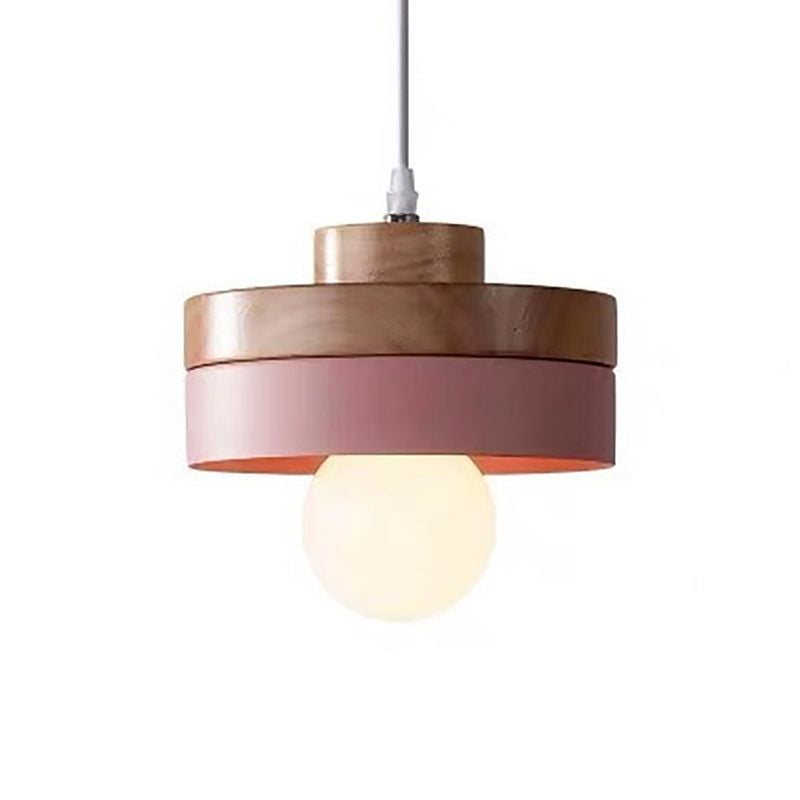 Wood Geometry Hanging Ceiling Light Contemporary 1-Light Metallic Suspension Lighting for Dining Room