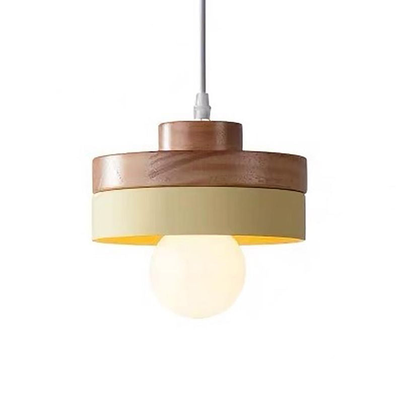 Wood Geometry Hanging Ceiling Light Contemporary 1-Light Metallic Suspension Lighting for Dining Room