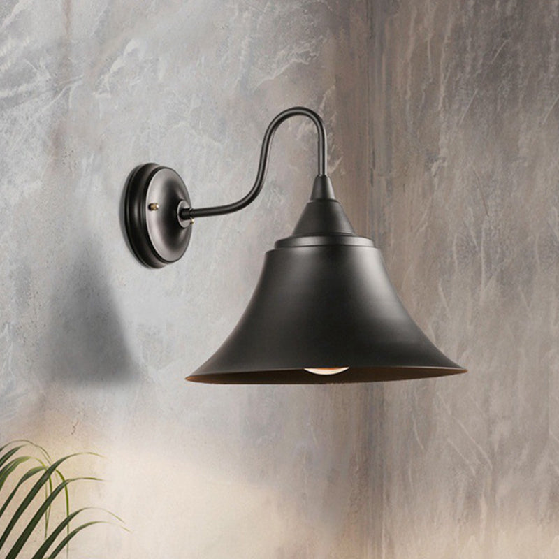 Flared Metal Wall Light Fixture Farmhouse 1 Head Dining Room Wall Lamp with Curved Arm
