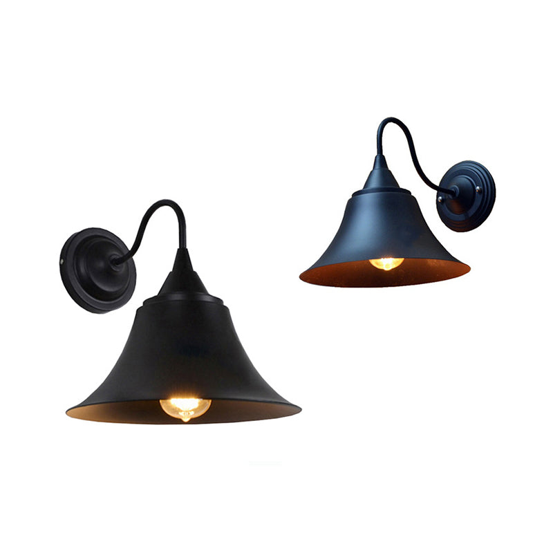 Flared Metal Wall Light Fixture Farmhouse 1 Head Dining Room Wall Lamp with Curved Arm