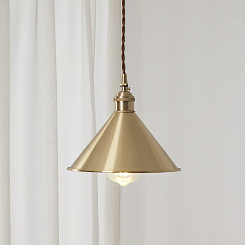 Cone Dining Room Pendant Lamp Rustic Metallic 1 Bulb Brass Finish Down Lighting