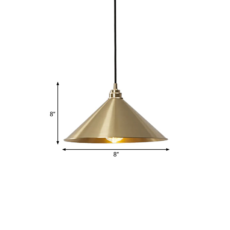 Cone Dining Room Pendant Lamp Rustic Metallic 1 Bulb Brass Finish Down Lighting