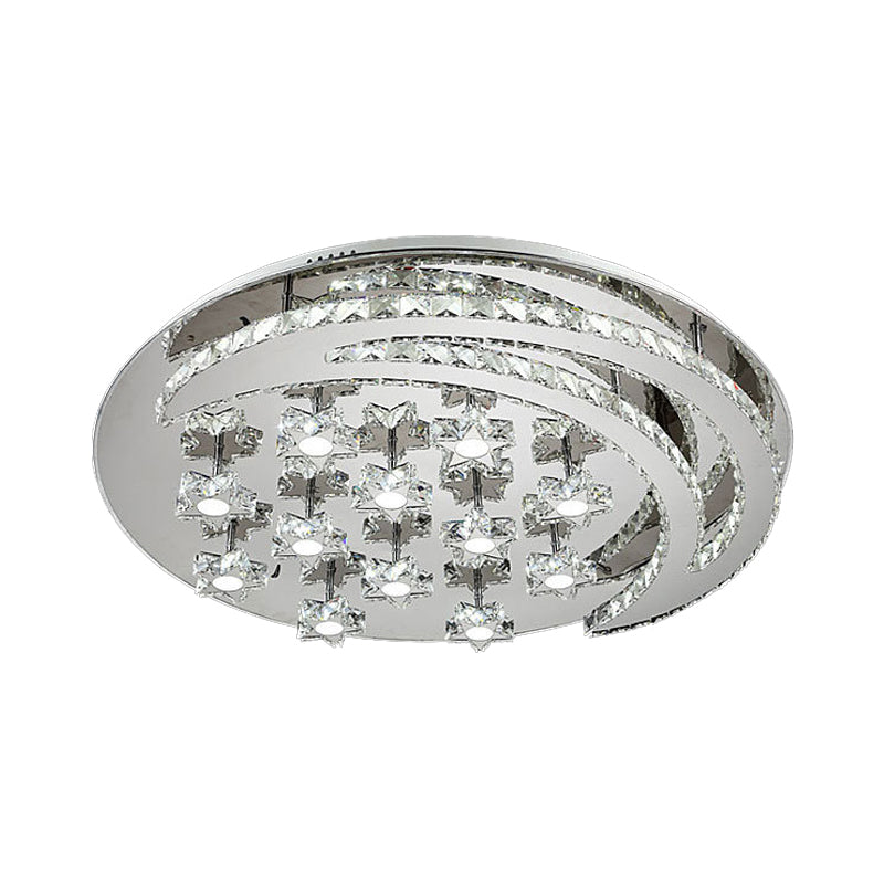 Chrome Moon and Star Flush Light Contemporary Clear Crystal LED Close to Ceiling Lamp