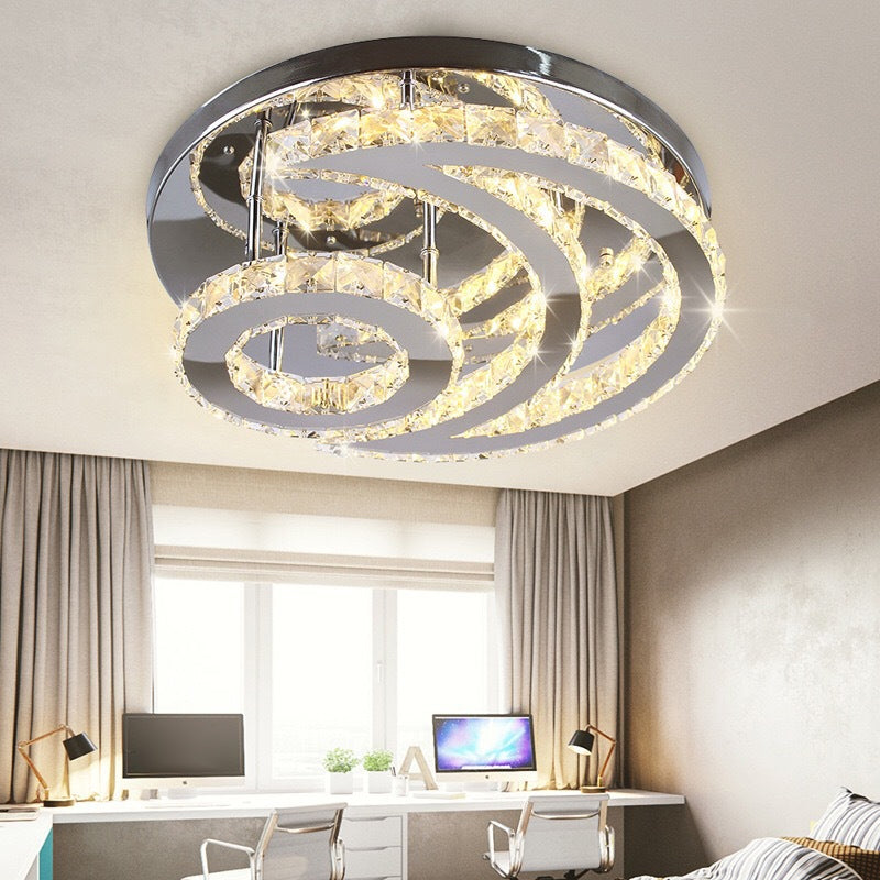Modernist LED Flush Ceiling Light Chrome Moon Flush Mount Lighting with Clear Crystal Shade
