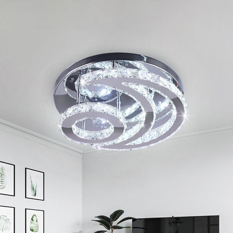Modernist LED Flush Ceiling Light Chrome Moon Flush Mount Lighting with Clear Crystal Shade