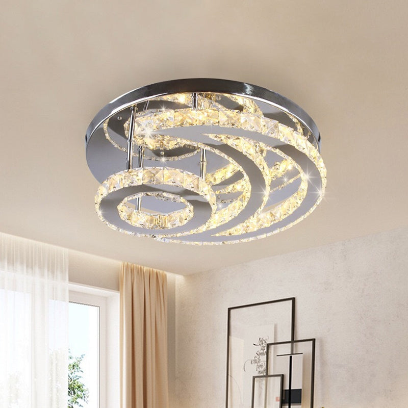 Modernist LED Flush Ceiling Light Chrome Moon Flush Mount Lighting with Clear Crystal Shade