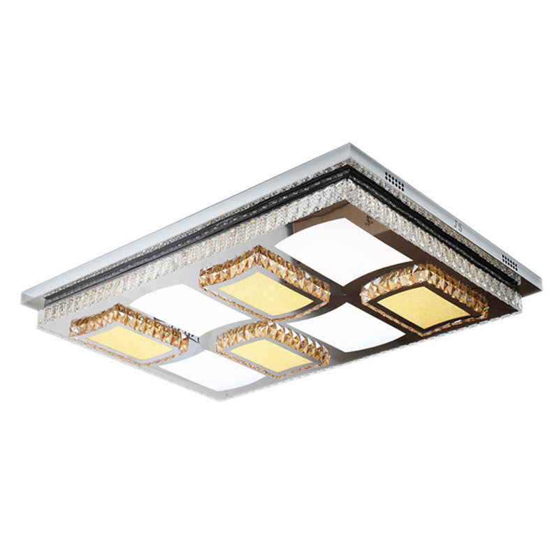 Rectangle Flush Mount Light Simple Clear Crystal Living Room LED Ceiling Lighting with Block Design