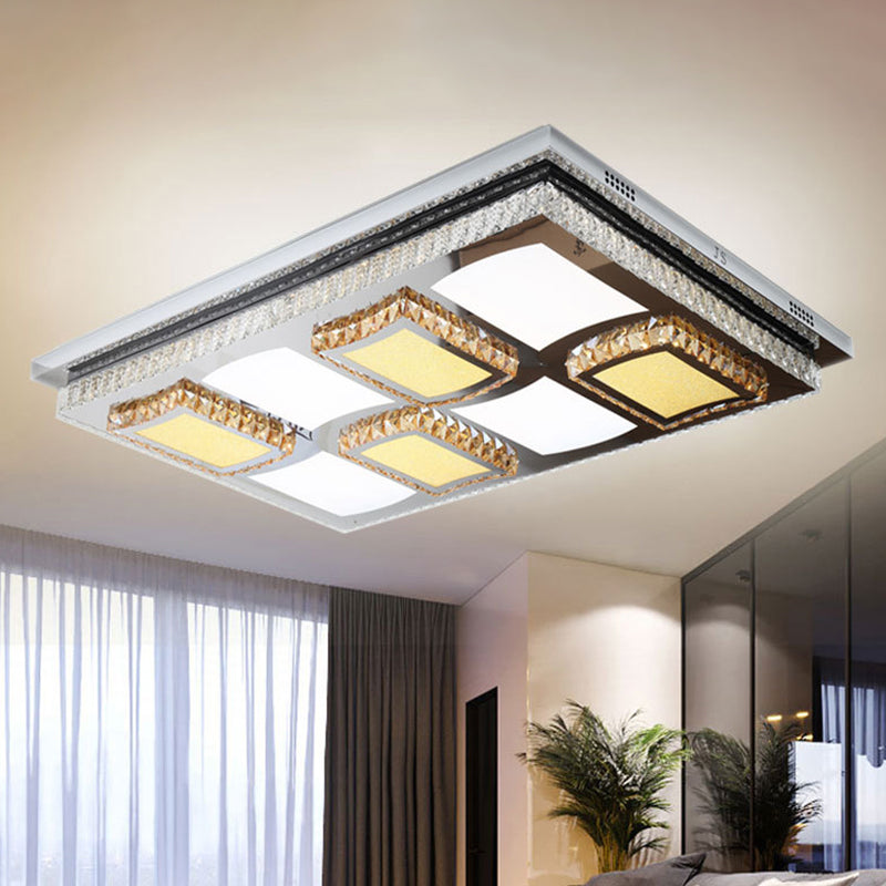 Rectangle Flush Mount Light Simple Clear Crystal Living Room LED Ceiling Lighting with Block Design