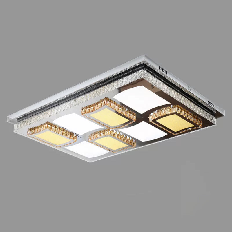 Rectangle Flush Mount Light Simple Clear Crystal Living Room LED Ceiling Lighting with Block Design