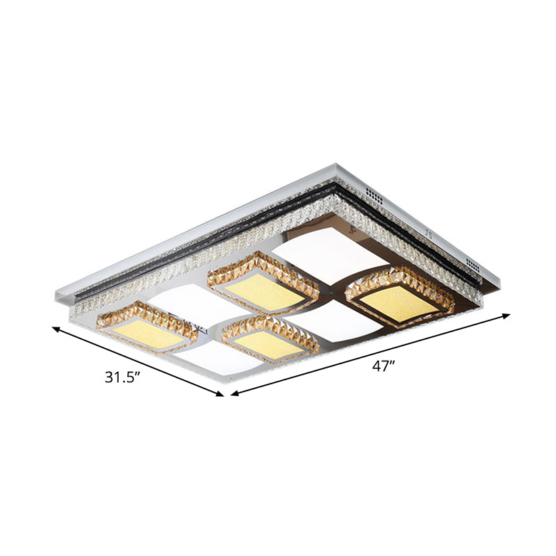 Rectangle Flush Mount Light Simple Clear Crystal Living Room LED Ceiling Lighting with Block Design