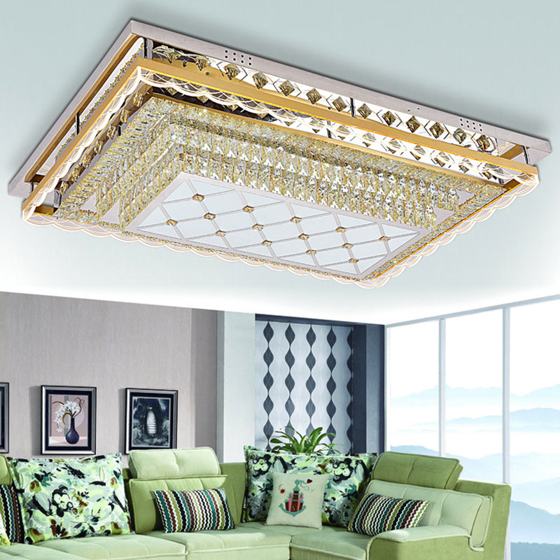 Clear Crystal Rectangle Flush Light Contemporary LED Ceiling Lighting for Living Room