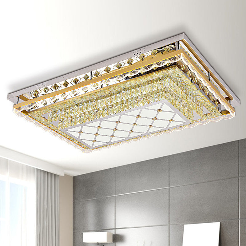 Clear Crystal Rectangle Flush Light Contemporary LED Ceiling Lighting for Living Room