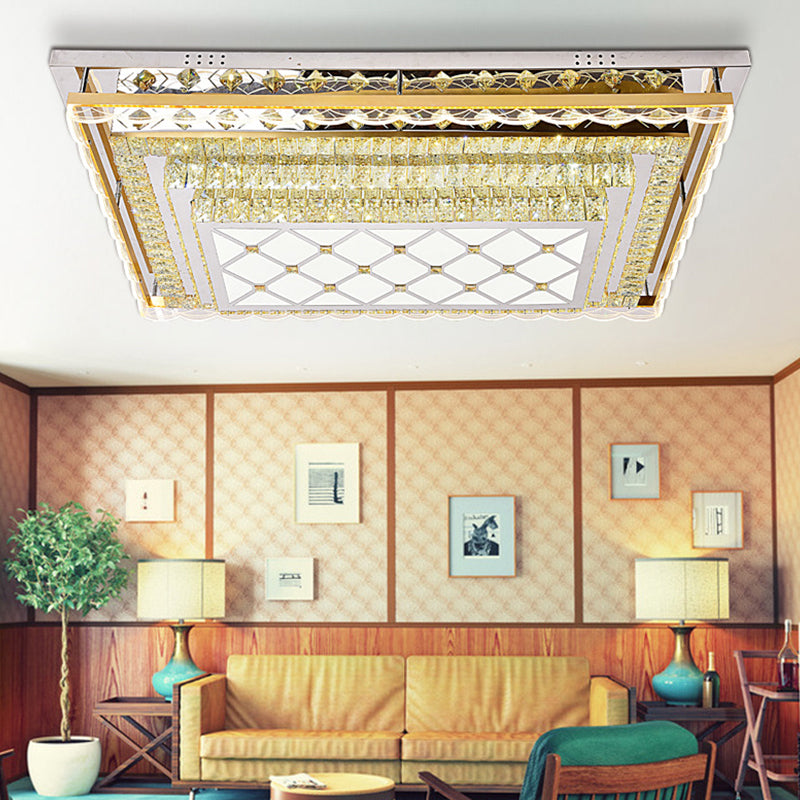 Clear Crystal Rectangle Flush Light Contemporary LED Ceiling Lighting for Living Room