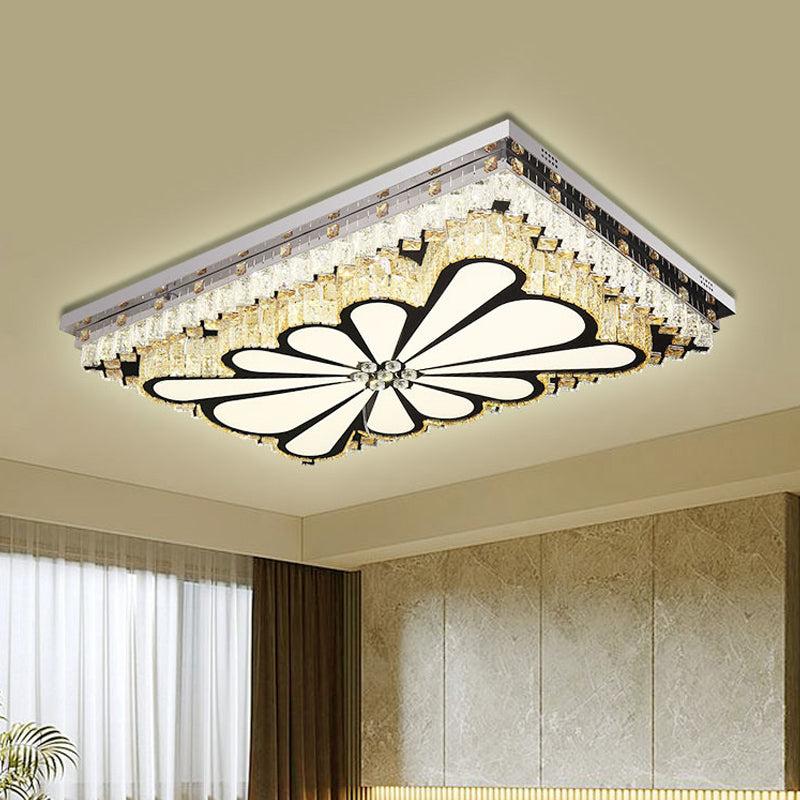 Rectangle Living Room Ceiling Fixture Clear Crystal LED Modern Flush Mount Light