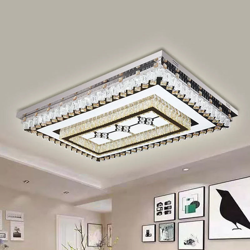 Rectangle Living Room Ceiling Fixture Clear Crystal LED Modern Flush Mount Light