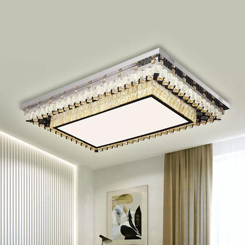 Rectangle Living Room Ceiling Fixture Clear Crystal LED Modern Flush Mount Light
