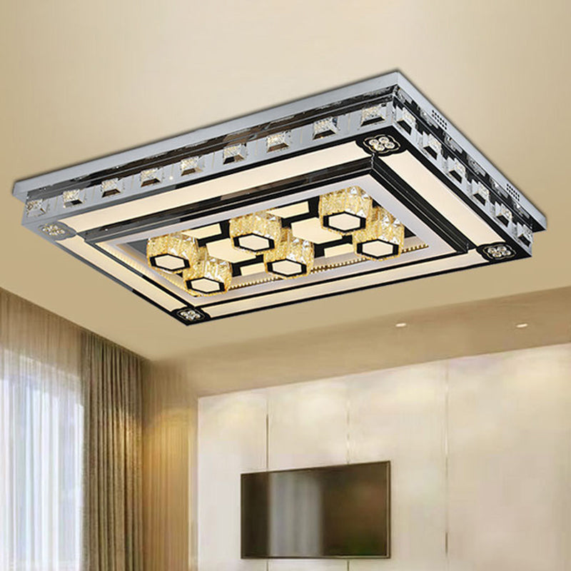 Rectangle Crystal Flush Ceiling Light Fixture Simple LED Purple Flush Mount Lighting for Living Room