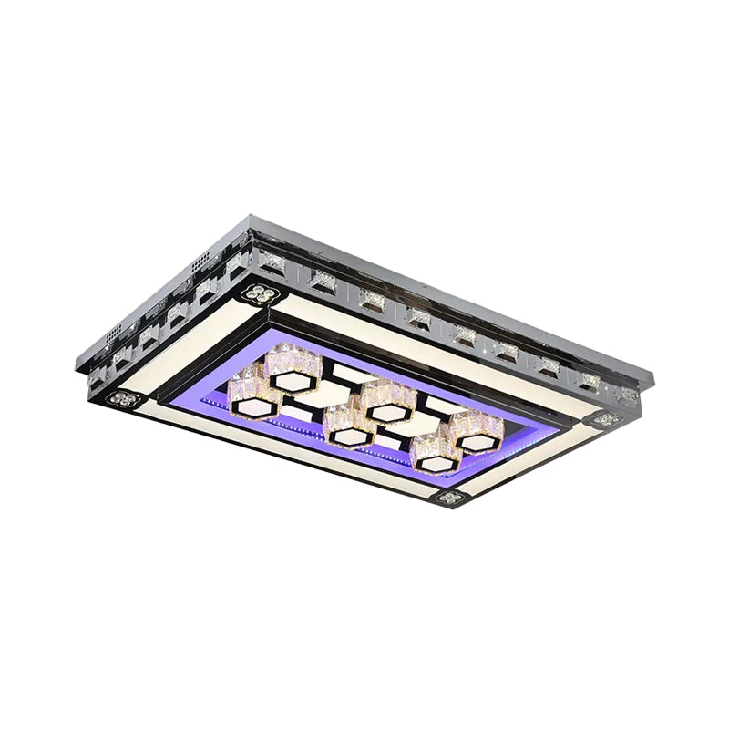 Rectangle Crystal Flush Ceiling Light Fixture Simple LED Purple Flush Mount Lighting for Living Room
