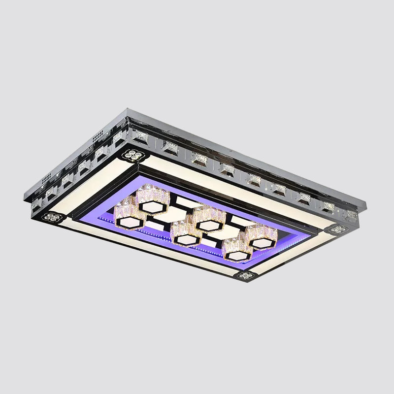 Rectangle Crystal Flush Ceiling Light Fixture Simple LED Purple Flush Mount Lighting for Living Room