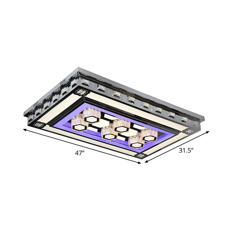 Rectangle Crystal Flush Ceiling Light Fixture Simple LED Purple Flush Mount Lighting for Living Room