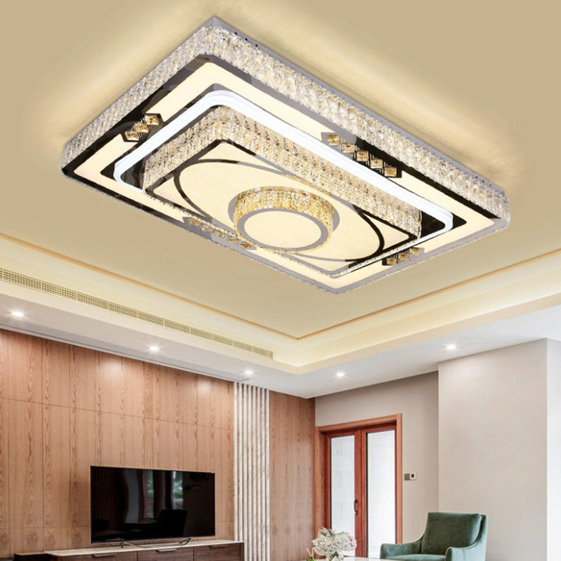 Clear Crystal Layered Flush Light Fixture Modernist Stainless Steel LED Ceiling Lamp for Living Room