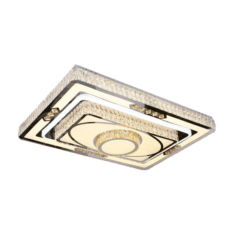 Clear Crystal Layered Flush Light Fixture Modernist Stainless Steel LED Ceiling Lamp for Living Room