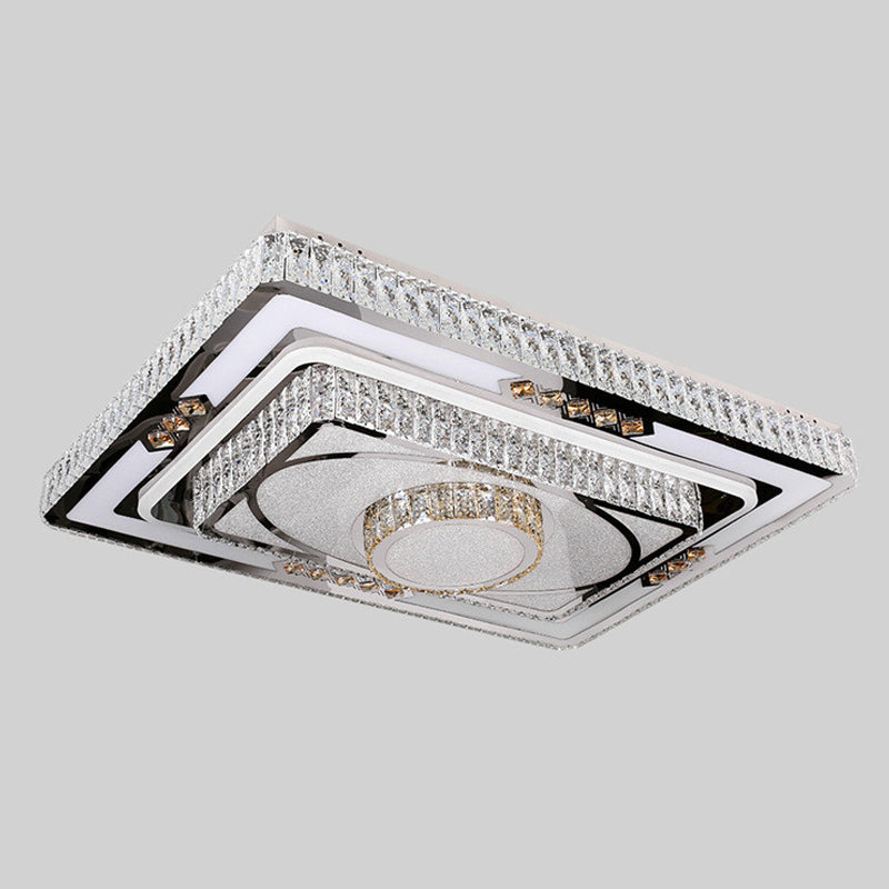 Clear Crystal Layered Flush Light Fixture Modernist Stainless Steel LED Ceiling Lamp for Living Room