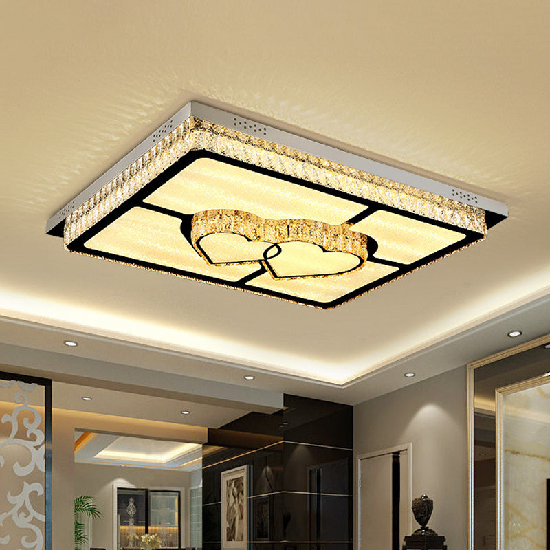 Rectangular Ceiling Lighting Simplicity Clear Crystal Stainless Steel LED Flush Mount Lamp for Living Room