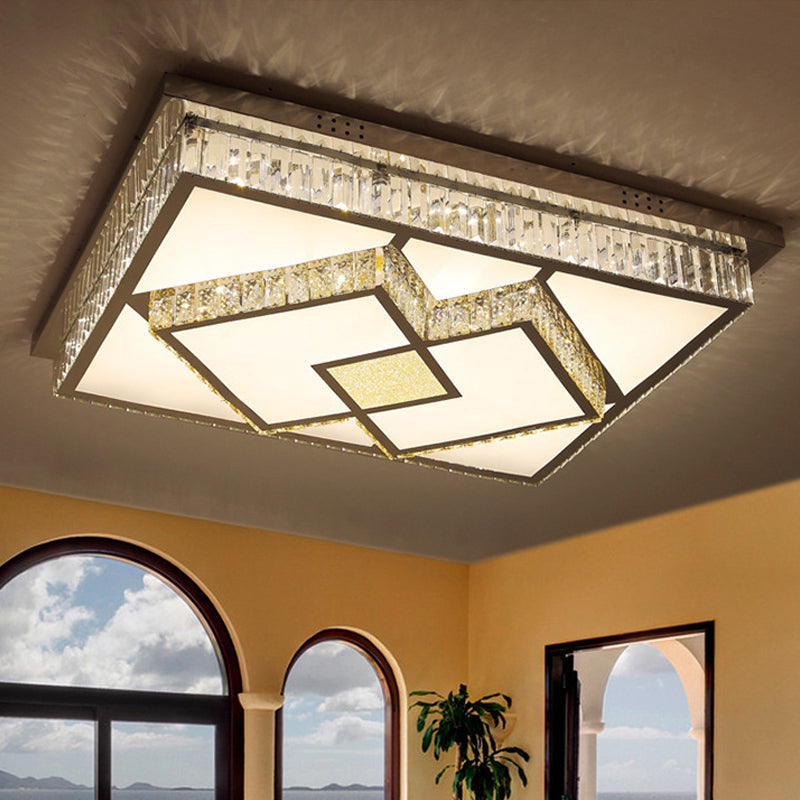 Rectangular Ceiling Lighting Simplicity Clear Crystal Stainless Steel LED Flush Mount Lamp for Living Room