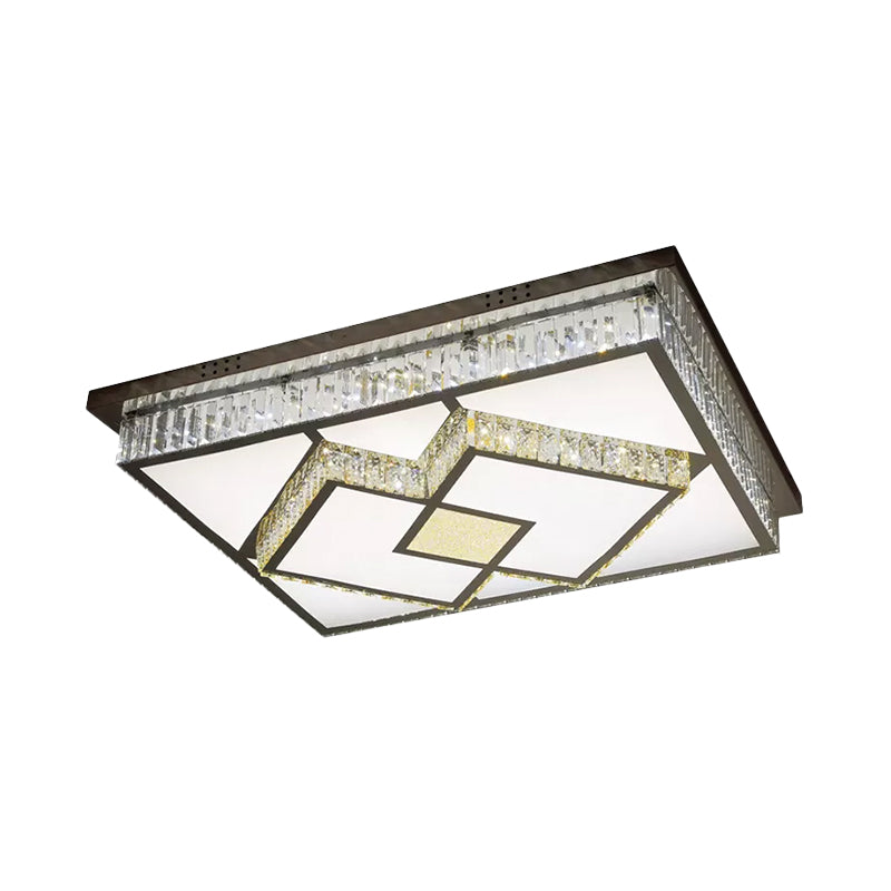 Rectangular Ceiling Lighting Simplicity Clear Crystal Stainless Steel LED Flush Mount Lamp for Living Room
