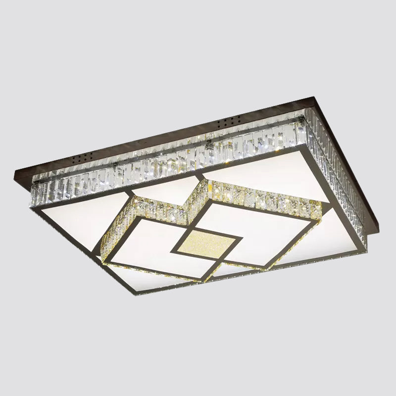 Rectangular Ceiling Lighting Simplicity Clear Crystal Stainless Steel LED Flush Mount Lamp for Living Room
