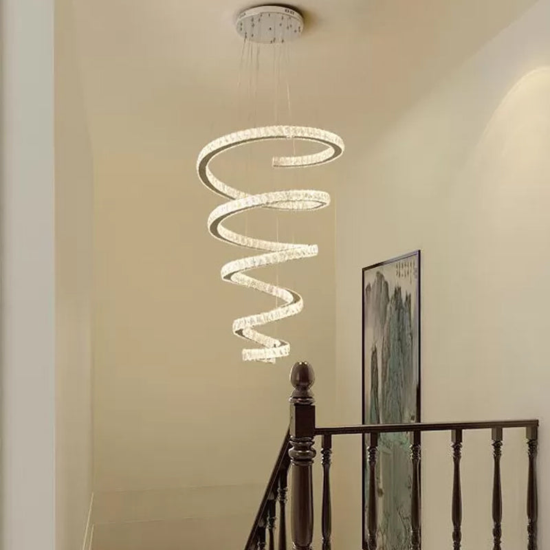 Spiral Chandelier Lamp Minimal Clear Crystal LED Pendant Light Kit for Living Room