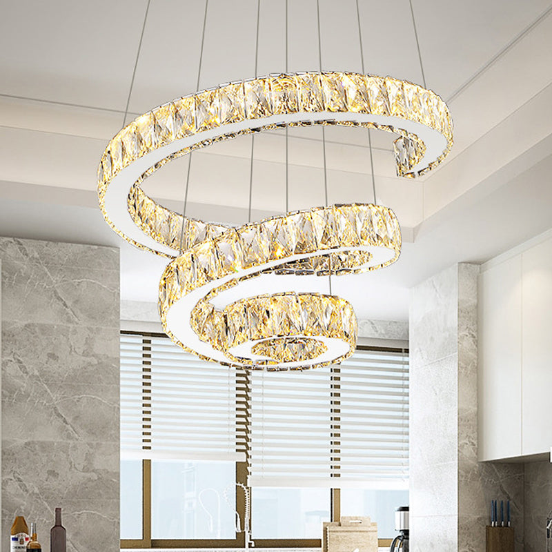 Spiral Chandelier Lamp Minimal Clear Crystal LED Pendant Light Kit for Living Room