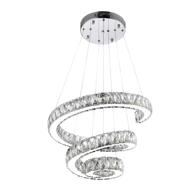 Spiral Chandelier Lamp Minimal Clear Crystal LED Pendant Light Kit for Living Room