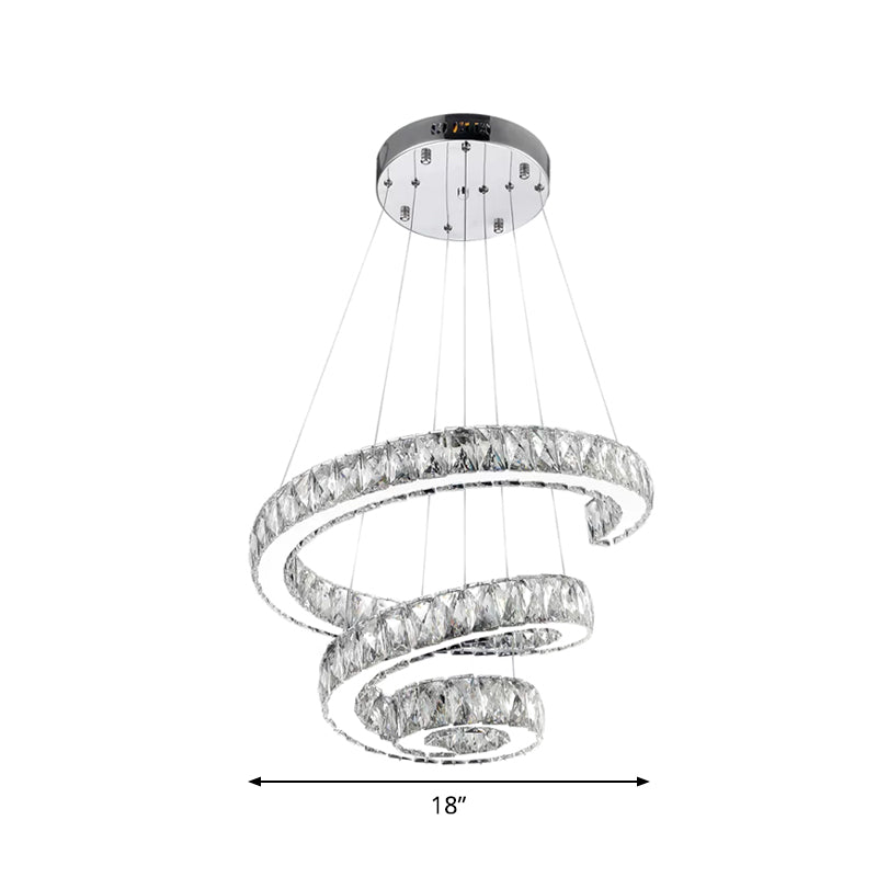 Spiral Chandelier Lamp Minimal Clear Crystal LED Pendant Light Kit for Living Room