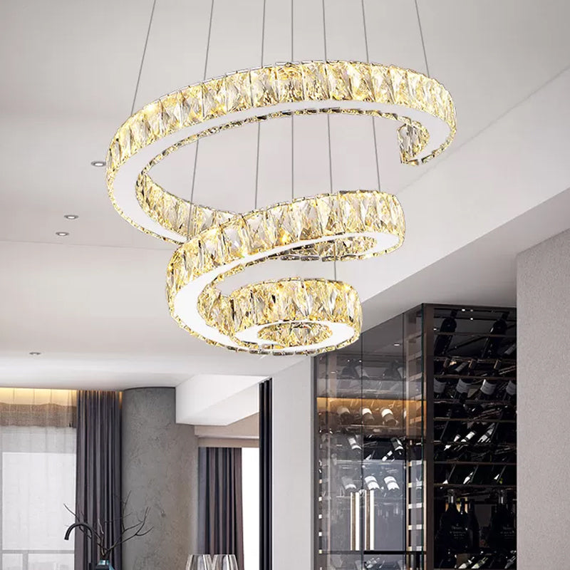 Spiral Chandelier Lamp Minimal Clear Crystal LED Pendant Light Kit for Living Room