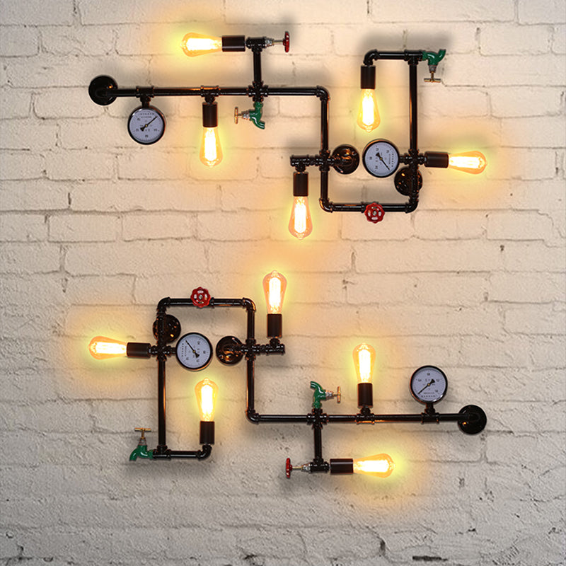 Black Water Pipe Wall Sconce Lighting Industrial Iron Restaurant Wall Light Fixture