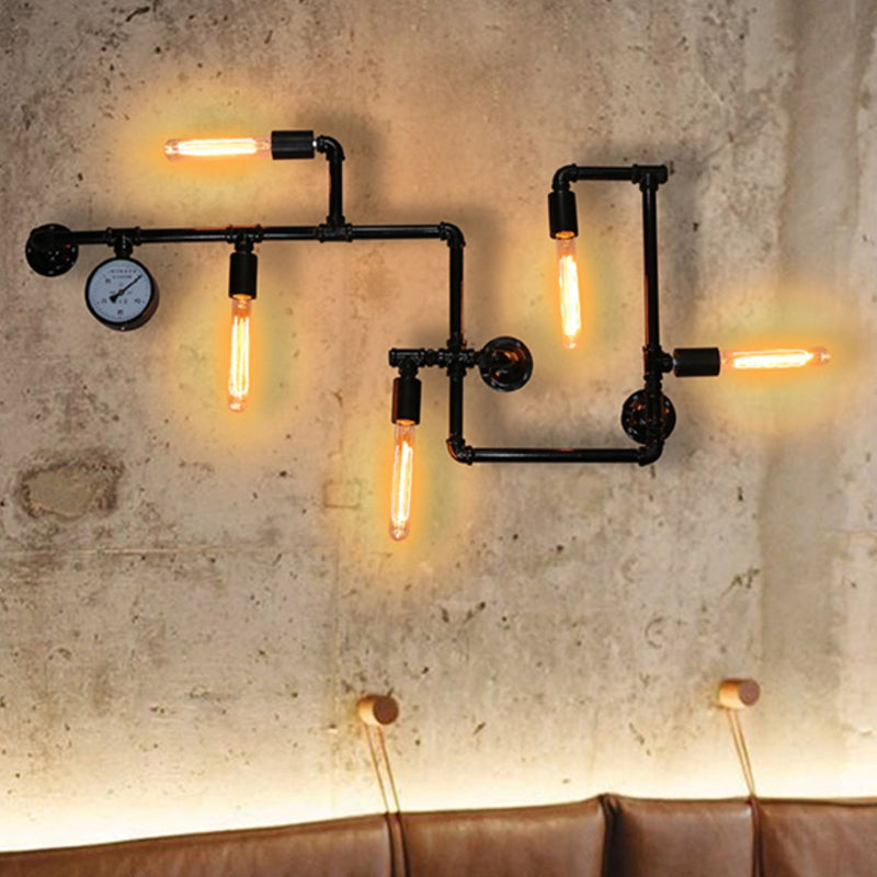 Black Water Pipe Wall Sconce Lighting Industrial Iron Restaurant Wall Light Fixture